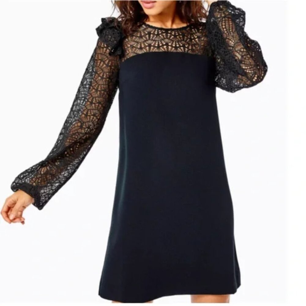 Lilly Pulitzer Onyx Karolina Lace Dress 10 Ruffles Long Sleeve NWT Party Event